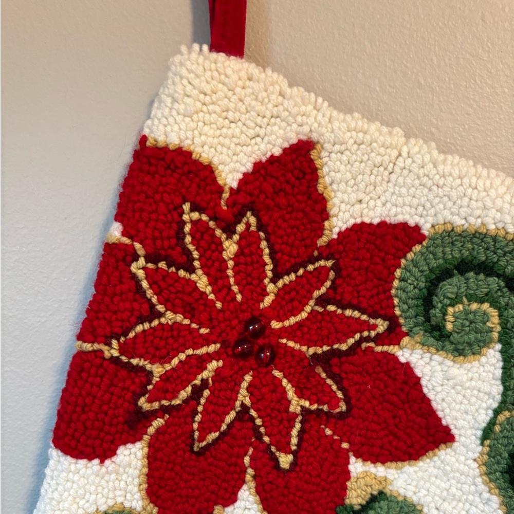Red and Green Poinsettia Needlepoint Stocking - Picture 3 of 8